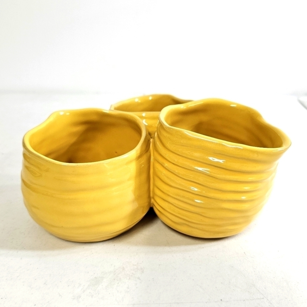 Yellow mustard 3 fused pottery Condiment serveware container, kitchen essential